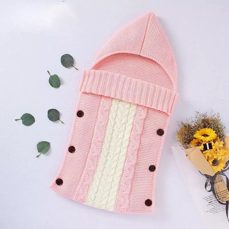 Grey Pink Crib Baby Cart Envelope Crochet Sleeping Bag for Babies 74x35cm